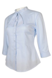  R311 團購訂做恤衫 女裝 七分袖 領花 修腰 淨色 恤衫供應商